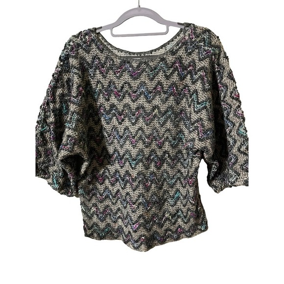 Rochelle knit blouse size Large wool blend dolman sleeve multi color vintage 339 - Picture 2 of 7